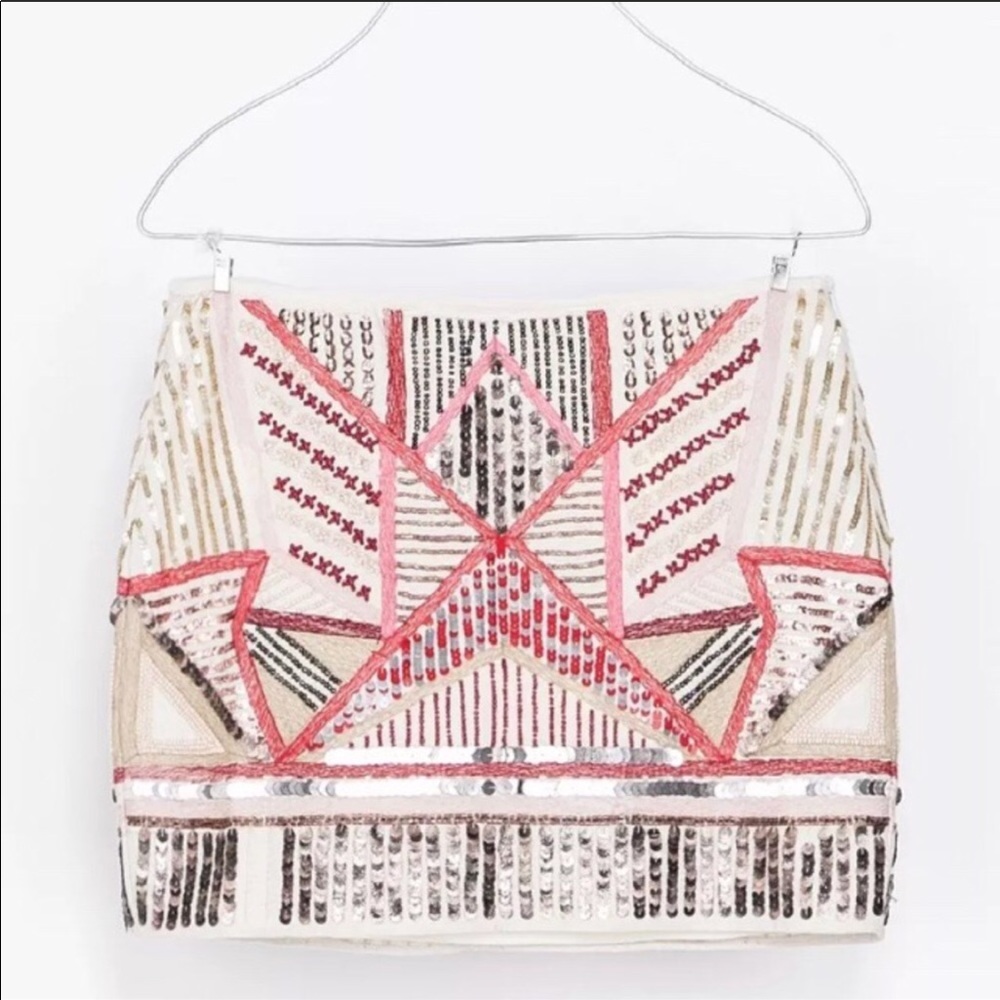 New ZARA Graphic tribal pattern sequin skirt - Picture 2 of 8